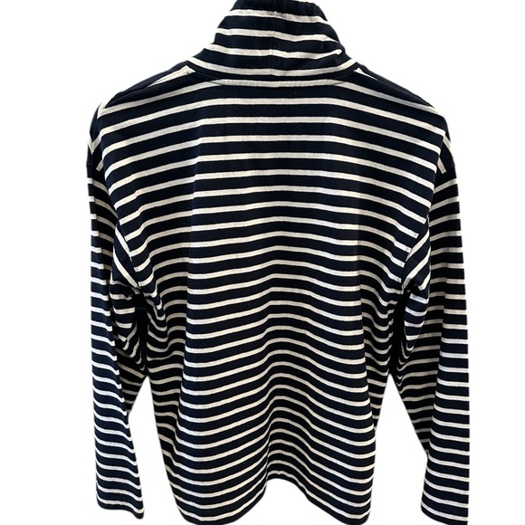 J. Crew Funnel Neck Pullover Mariner Cloth Nautical Navy/White Stripe Sz M - Picture 2 of 9
